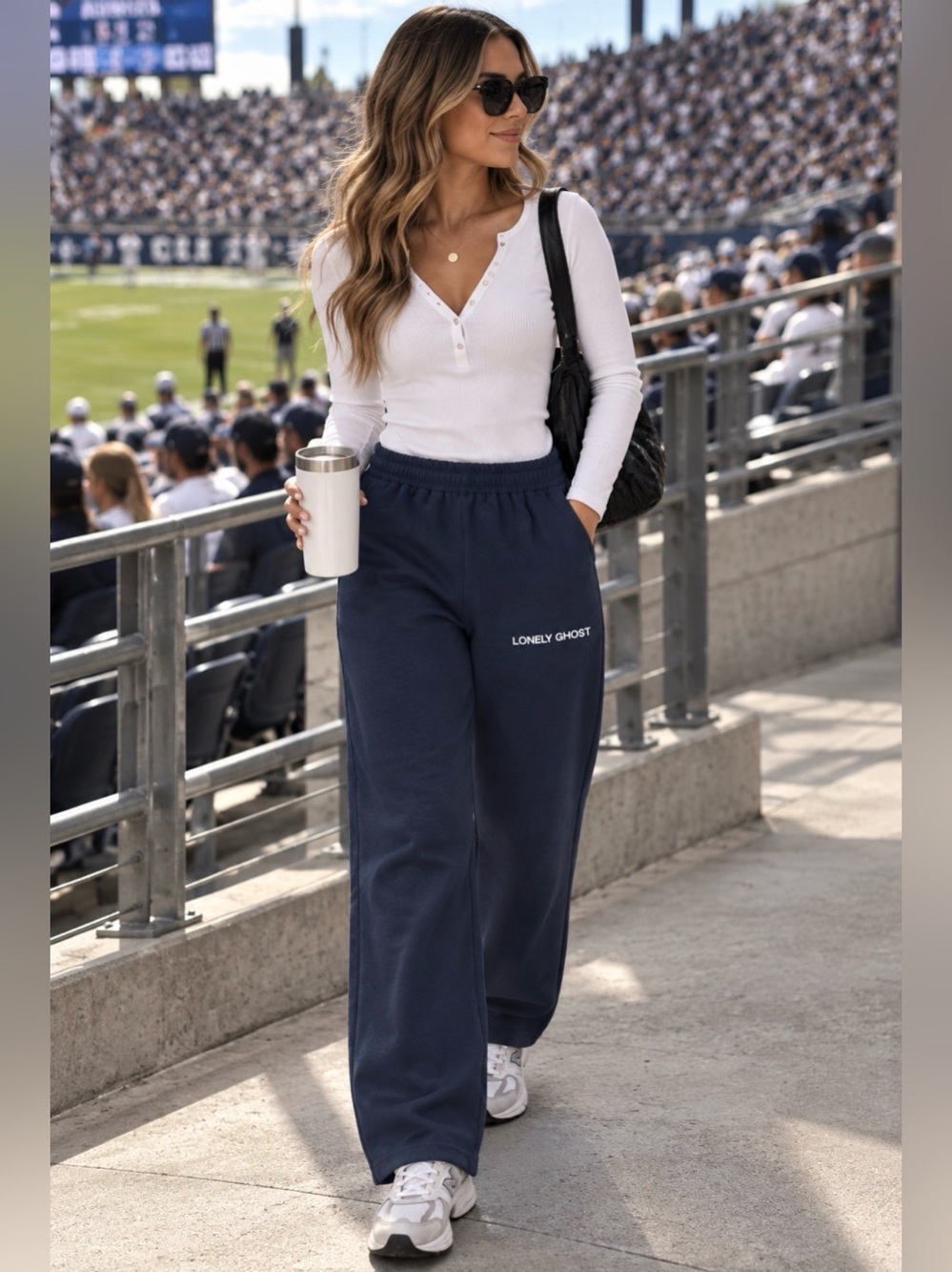 Lonely Ghost Navy Blue Straight Wide Leg Sweatpants, Size M
